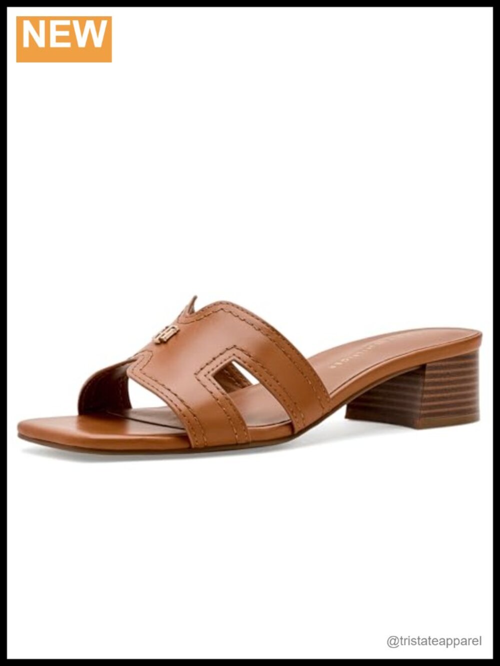Block Heel Slide Sandals Faux Leather Square Toe Casual